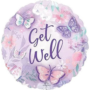 Get Well Pastel Butterfly Watercolour Round Foil Balloon