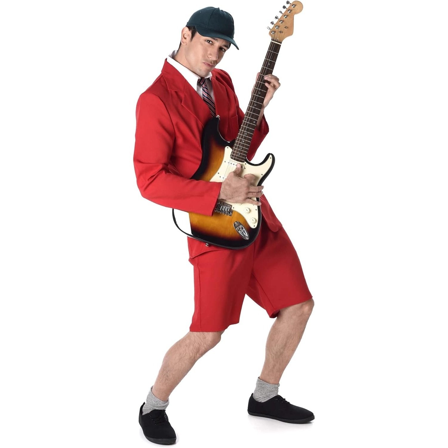 Adorable School Boy Rocker Costume featuring plaid vest, black pants, and red bow tie