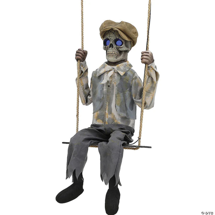 Creepy and lifelike Swinging Skeletal Boy for haunted house decor