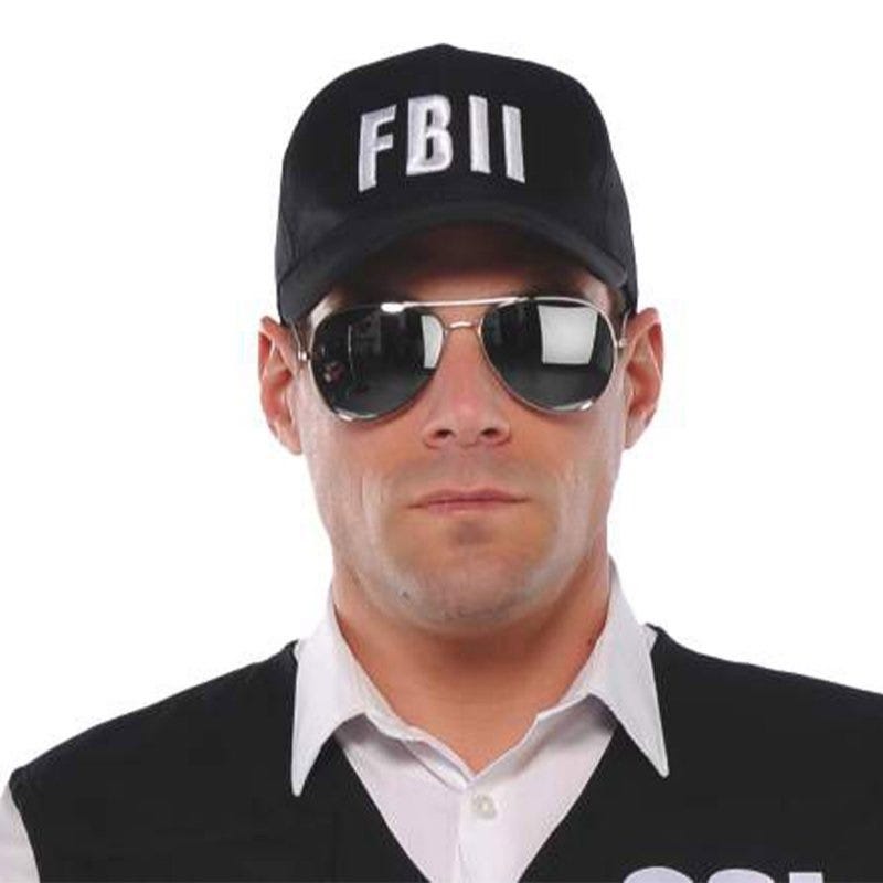 Black and white forensic hat with magnifying glass and fingerprint dust