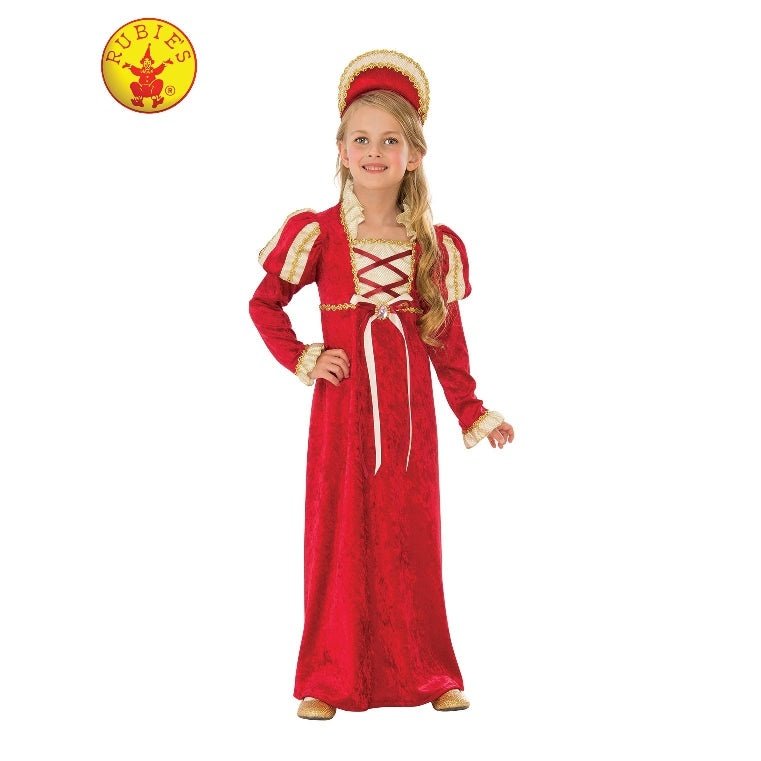 Medieval princess costume for children with elegant velvet gown and crown