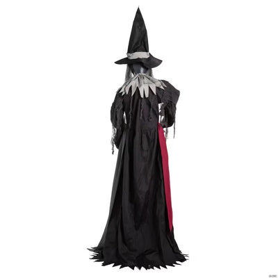 6 Ft. 2" Animated Light-Up Standing Talking Witch with Green Face Halloween Decoration