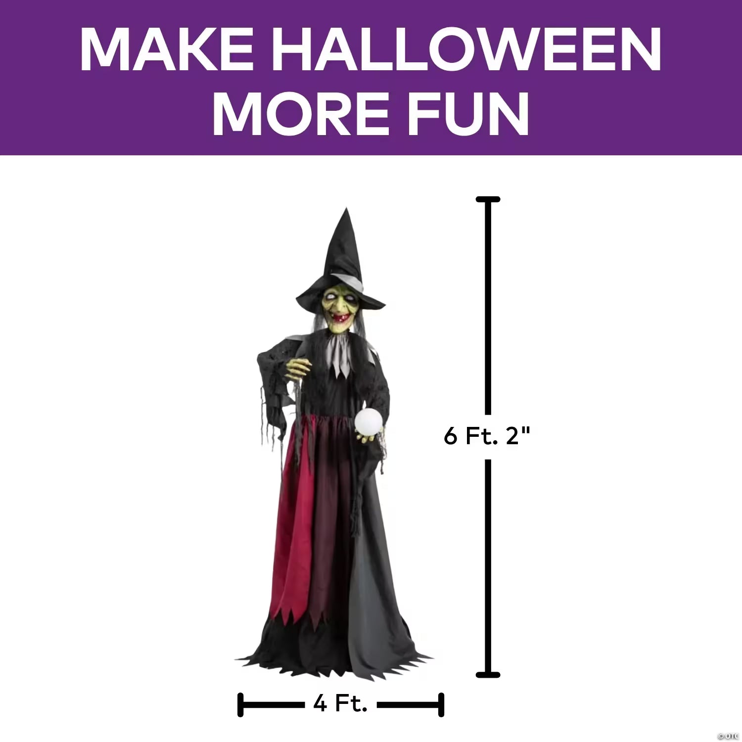 6 Ft. 2" Animated Light-Up Standing Talking Witch with Green Face Halloween Decoration