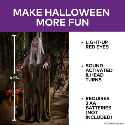 6 Ft. Animated Light-Up Standing Body Turning Witch with Sound Halloween Decoration