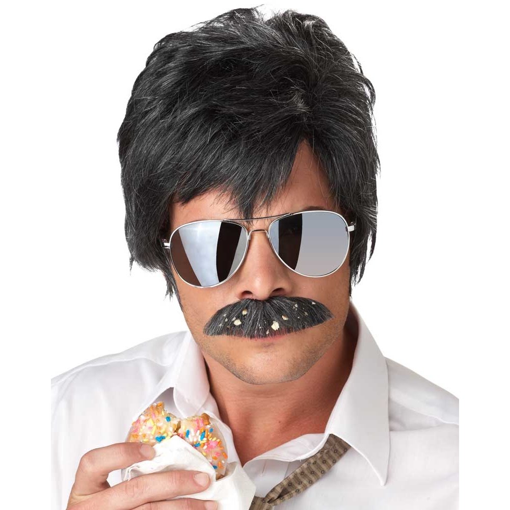 Ace Detective Costume Wig and Moustache (Black/Silver)