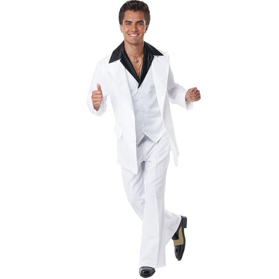 70's Era Disco Suit Men's Costume in flashy gold and silver sequins