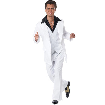 70's Era Disco Suit Men's Costume in flashy gold and silver sequins