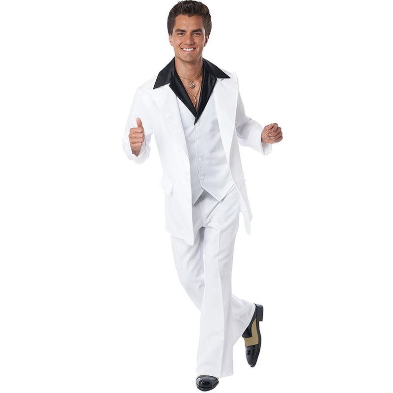 70's Era Disco Suit Men's Costume in flashy gold and silver sequins