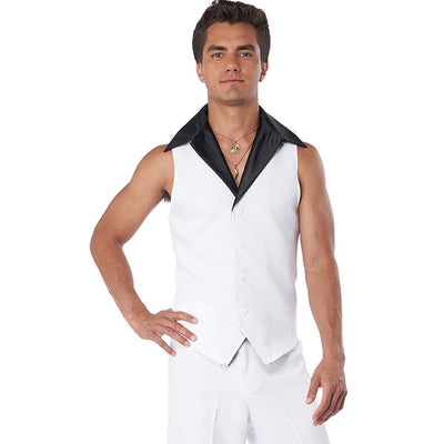 Men's 70's Era Disco Suit Costume featuring wide lapels and bell-bottom pants