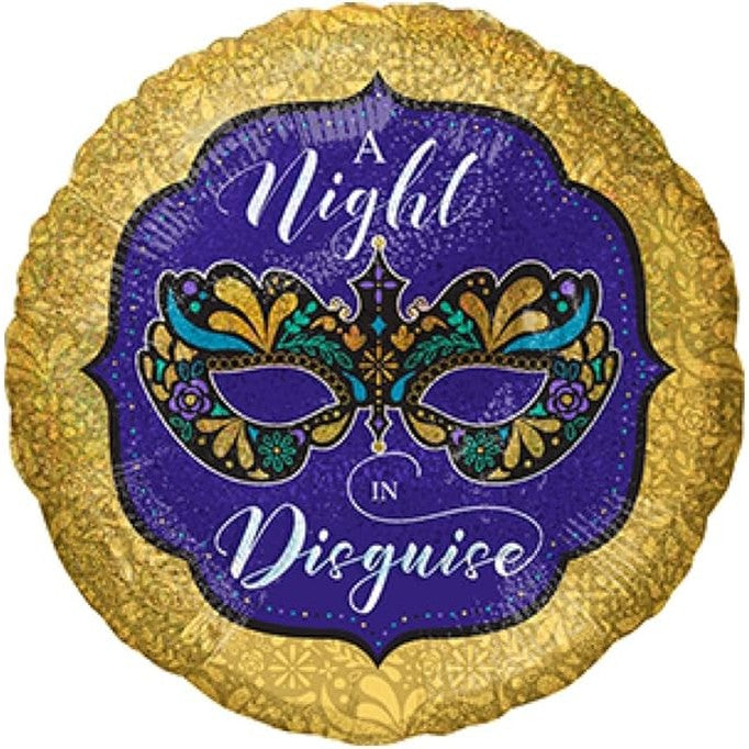 45cm Standard Holographic A Night in Disguise Mardi Gras Foil Balloon