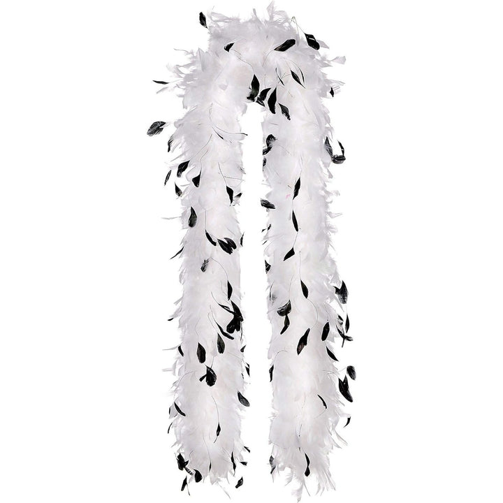Feather boa in black and white, perfect for glamorous costumes