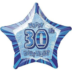 Glitz Blue Happy 30th Birthday Star Foil Balloon 50cm