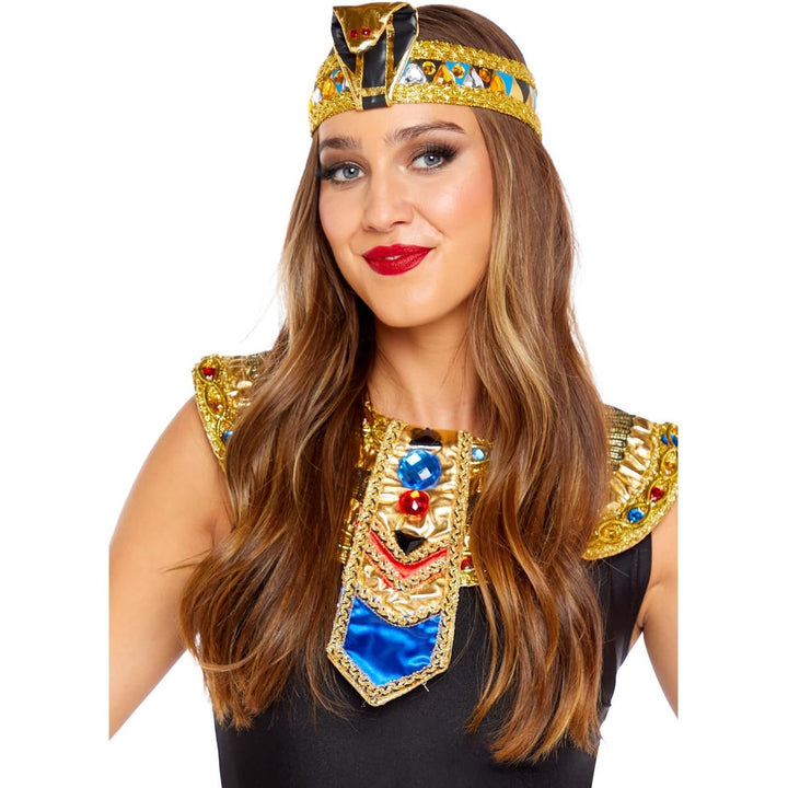 Cleopatra headband costume accessory with gold snake design and beads