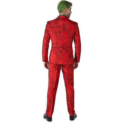Red and black suit with joker-themed design