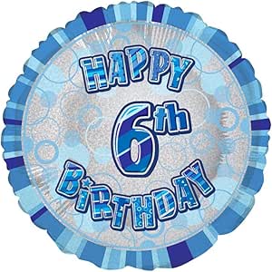 Happy 6th Birthday Blue Glitz Round Foil Balloon - 45cm