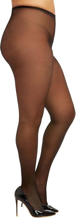 Black Sheer Open-Crotch Pantyhose with Elastic Waistband, Plus Size