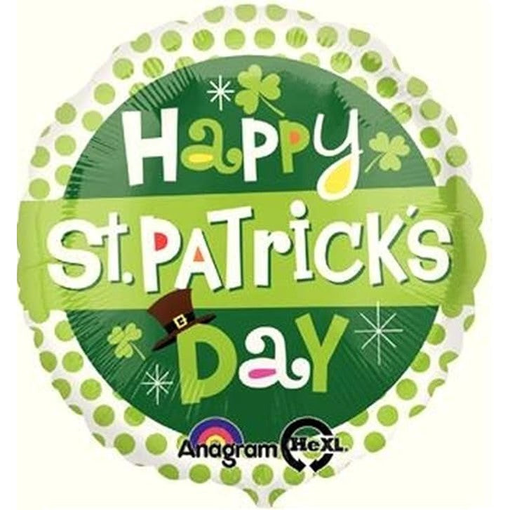 Happy St. Patrick's Day Round Foil Balloon - Polka Dot Green & White Anagram HeXL