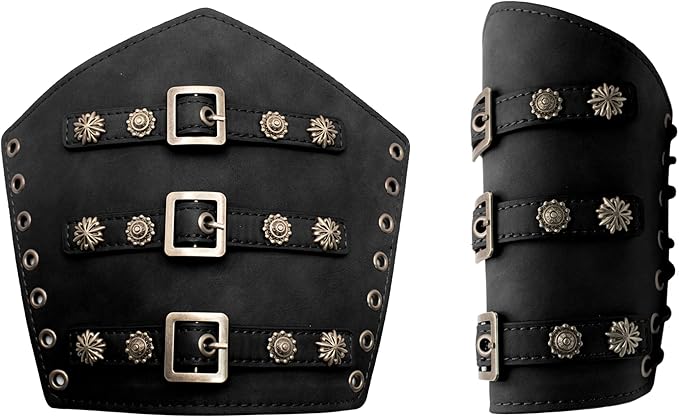 Faux Leather Warrior Arm Guard Cuffs Black