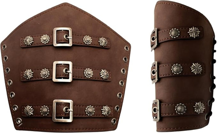 Faux Leather Warrior Arm Guard Cuffs Brown