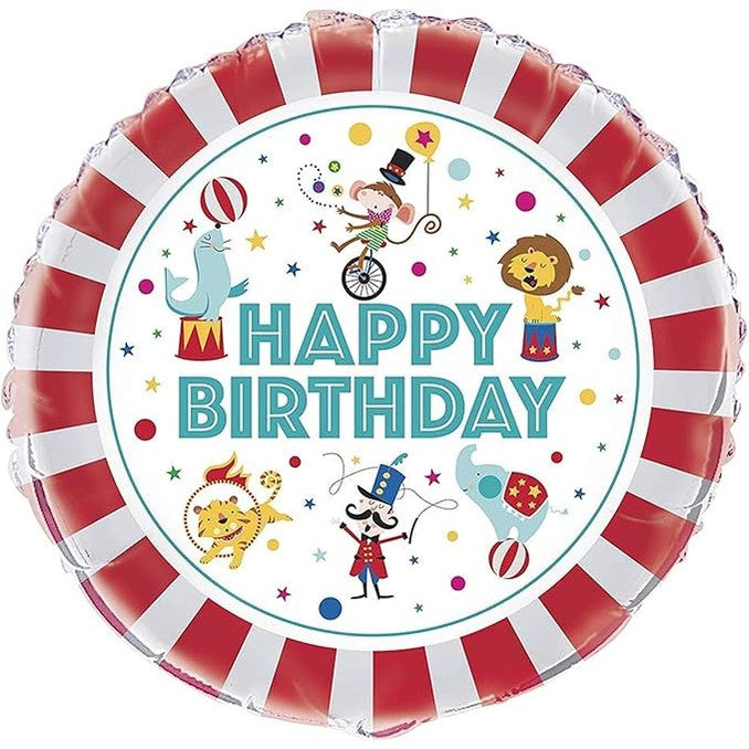 Happy Birthday Circus Round Foil Balloon 45cm