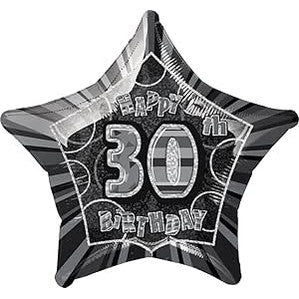 Glitz Black Happy 30th Birthday Star Foil Balloon 50cm