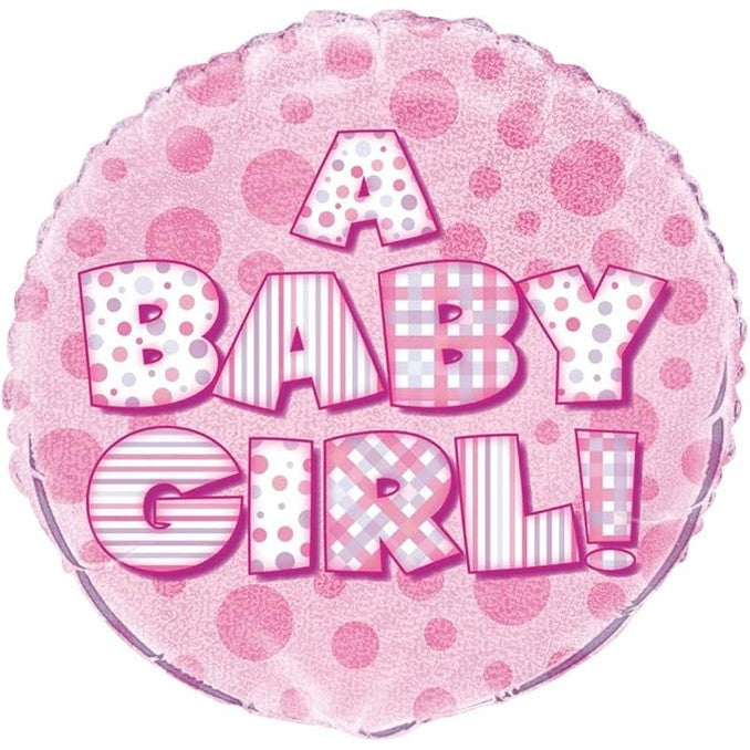 A Baby Girl! Pink Holographic Round Foil Balloon 45cm