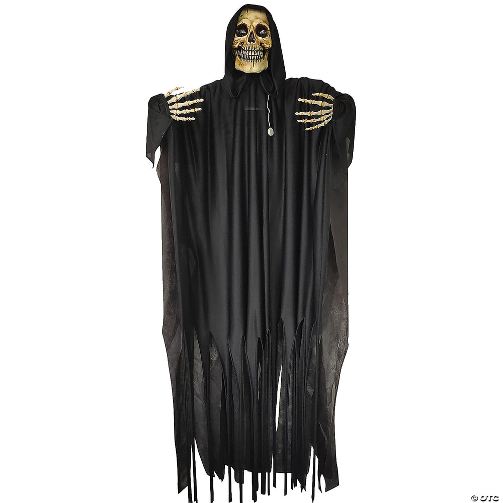 Spooky 72-inch Black Shaking Reaper Halloween Decoration with Scary Eyes and Grim Reaper Costume for Haunted House or Party