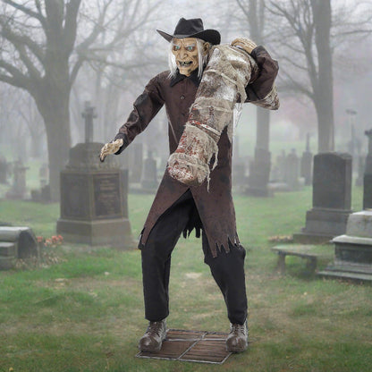 Creepy 72 Grave Robber Animated Halloween Prop with glowing red eyes and tattered clothing