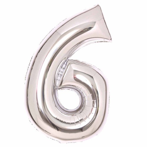 Silver Large Foil Number 6 Balloon 89cm