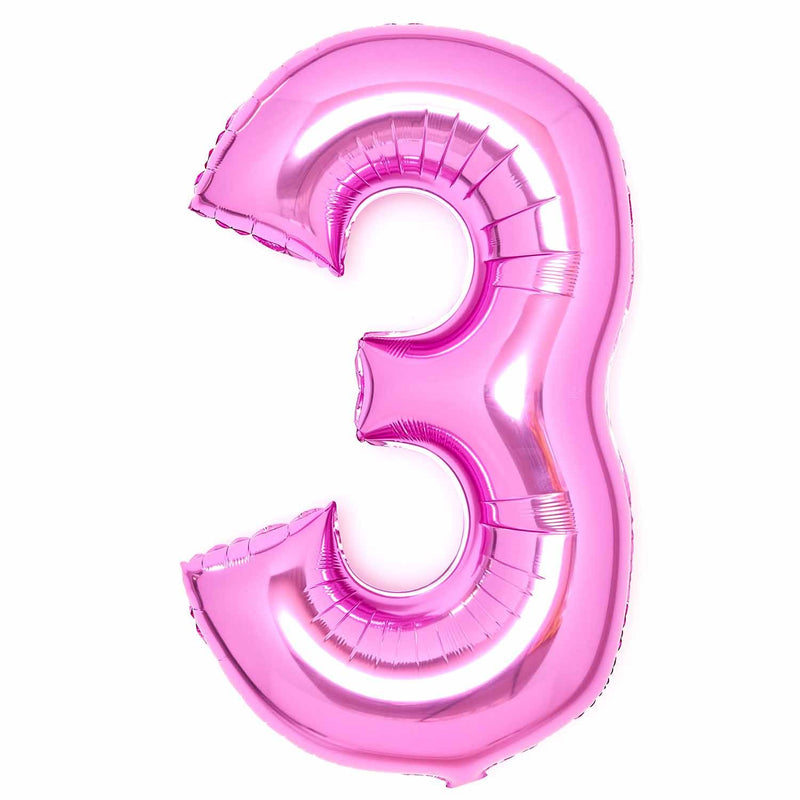 Pink  Foil Number 3 Balloon 89cm