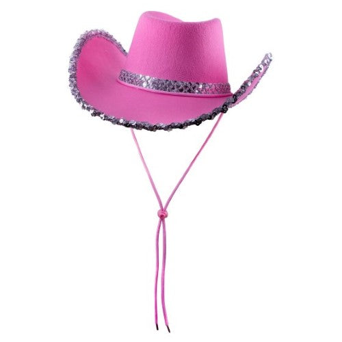 Shimmering pink sequins cowboy hat perfect for adding a touch of sparkle to your western-inspired outfits
