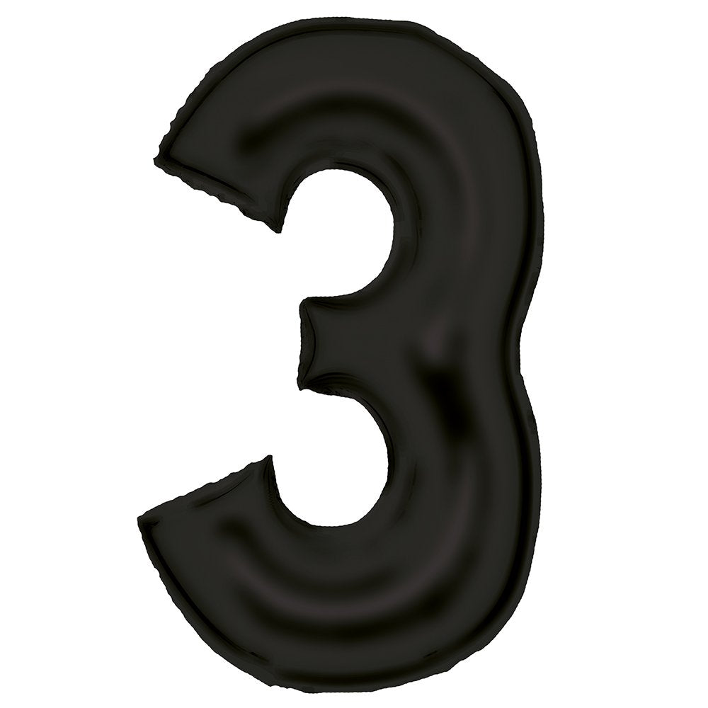 Silk Lustre Black Foil Number 3 Balloon 89cm