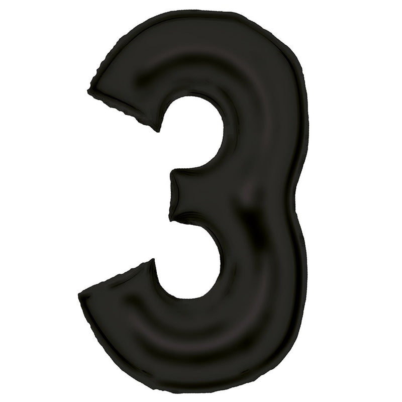Silk Lustre Black Foil Number 3 Balloon 89cm