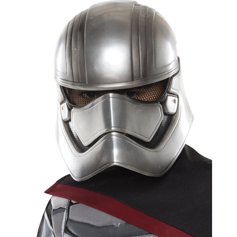 Captain Phasma Super Deluxe Size 9-12 action figure in full battle armor with blaster rifle and cape standing on a black base