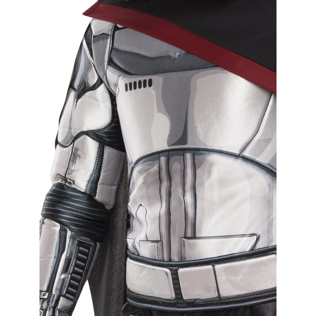 Collectible Captain Phasma Super Deluxe Size 6-8 action figure in dynamic pose showcasing intricate silver and black armor
