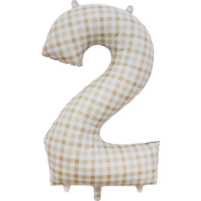 Number 2 Gingham Large Foil Balloon – Sand & White