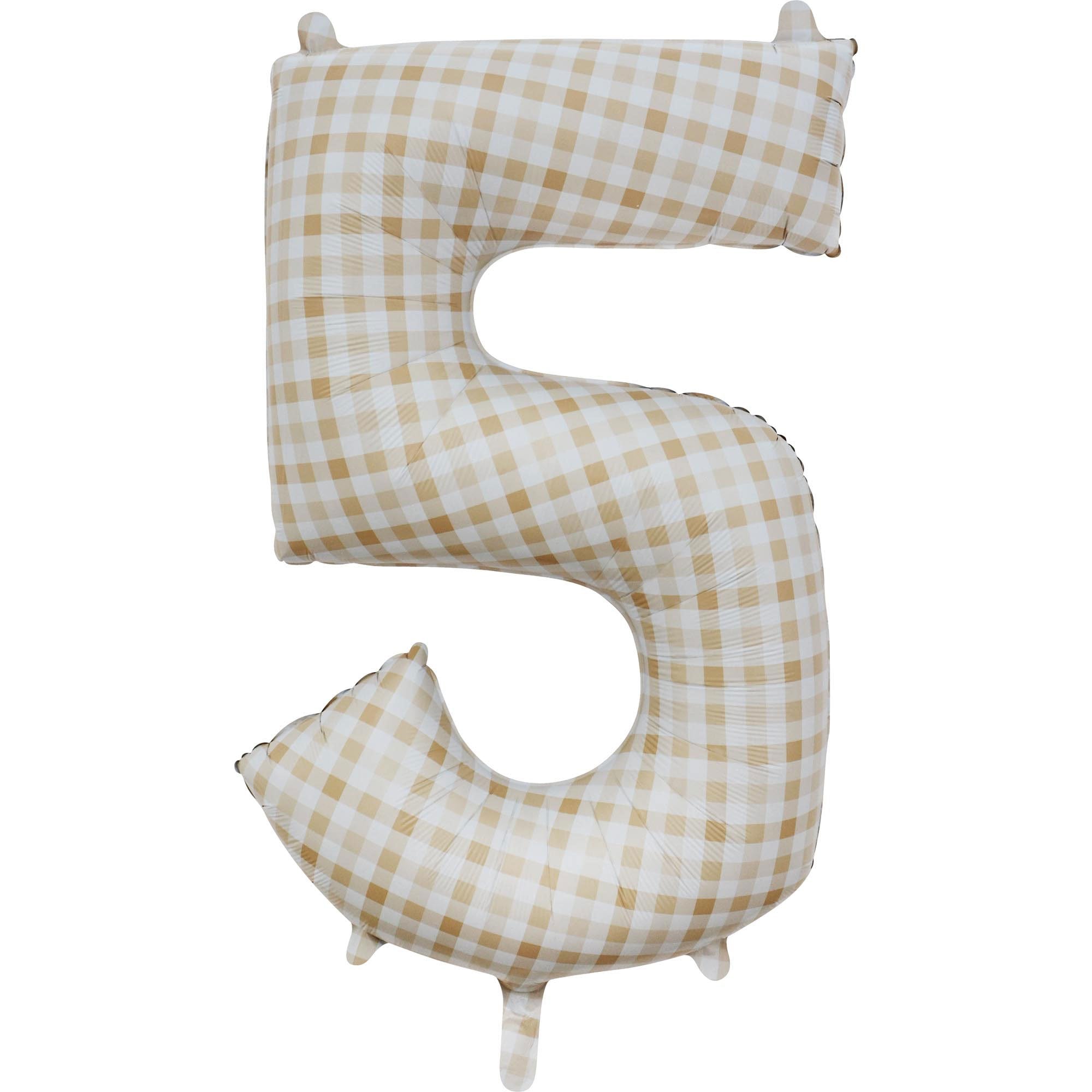 Gingham Beige Number 5 Foil Balloon 86cm