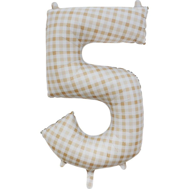 Gingham Beige Number 5 Foil Balloon 86cm