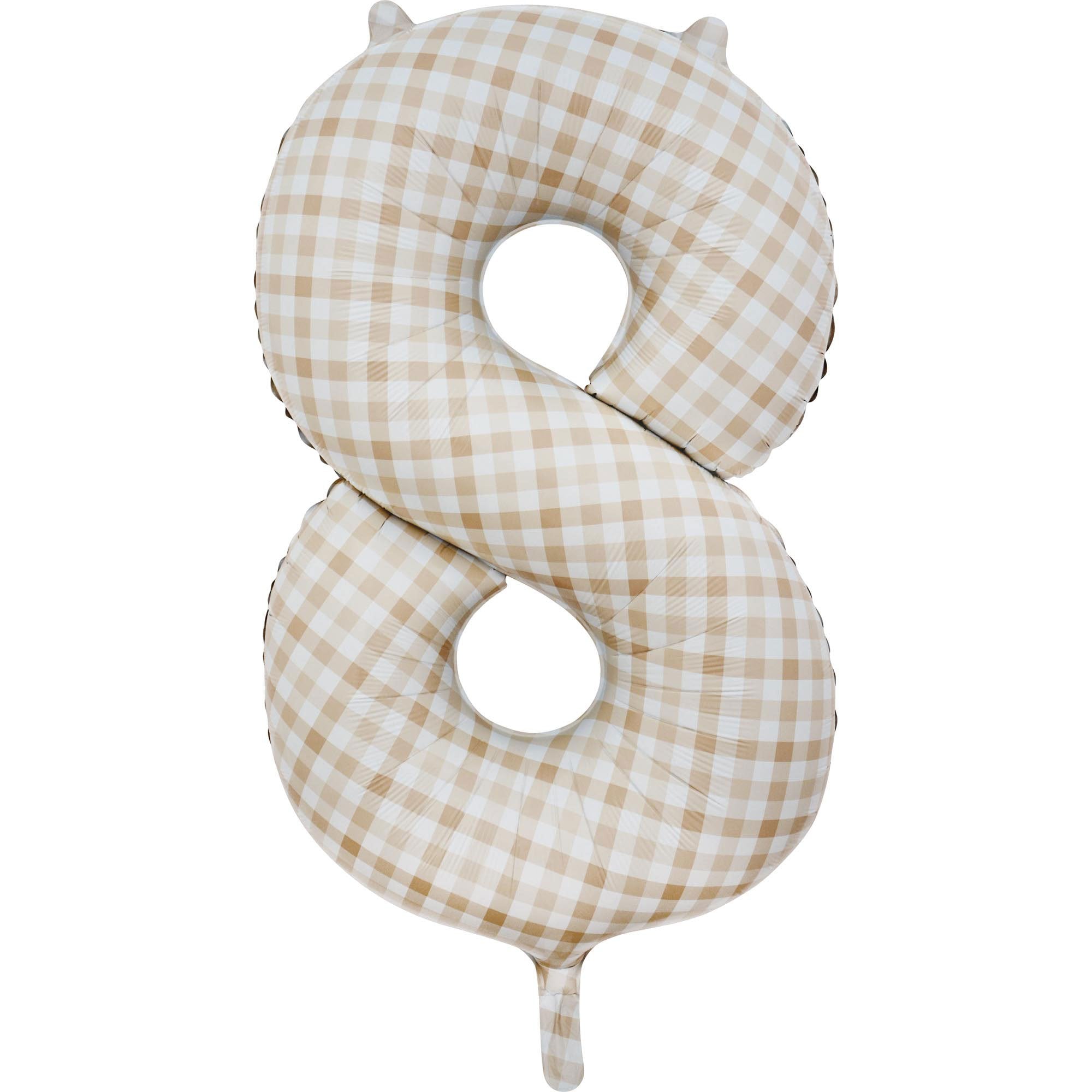 Gingham Beige Number 8 Foil Balloon 86cm