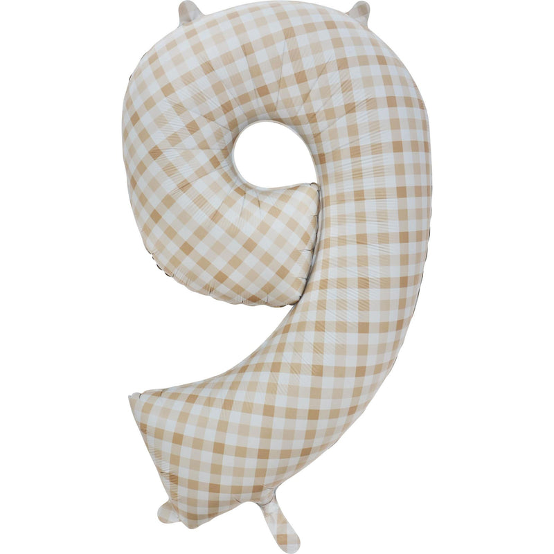 Gingham Beige Number 9 Foil Balloon 86cm
