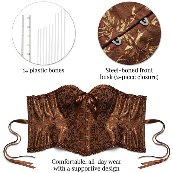 Lace Brocade Corset, Brown