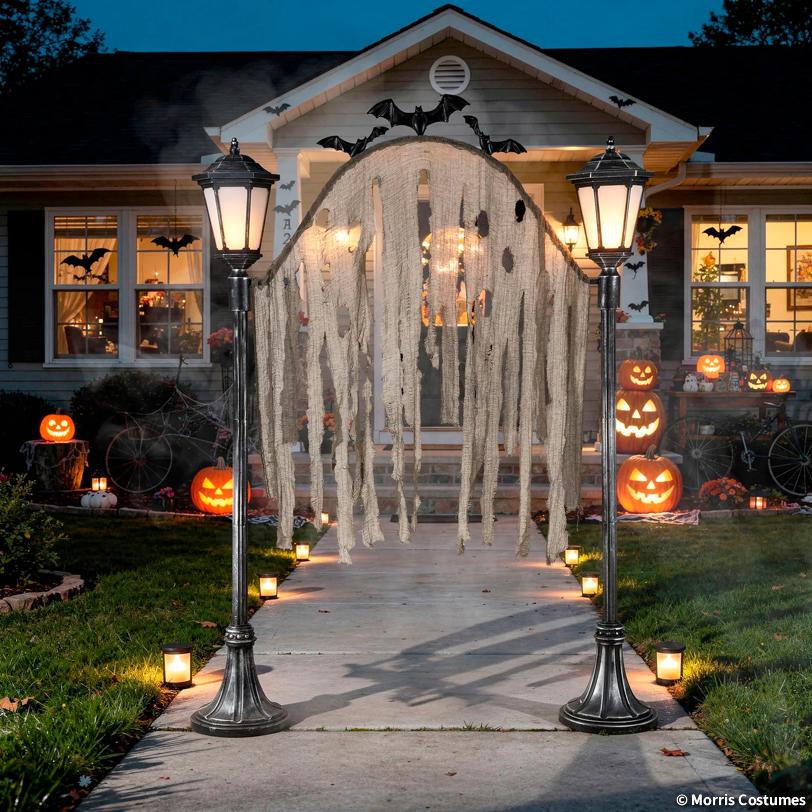 7 Ft. 7" Light-Up Cemetery Archway with Bats & Creepy Cloth Accents
