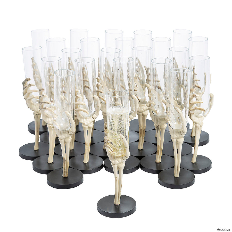 Black plastic novelty glasses in the shape of skeleton hands