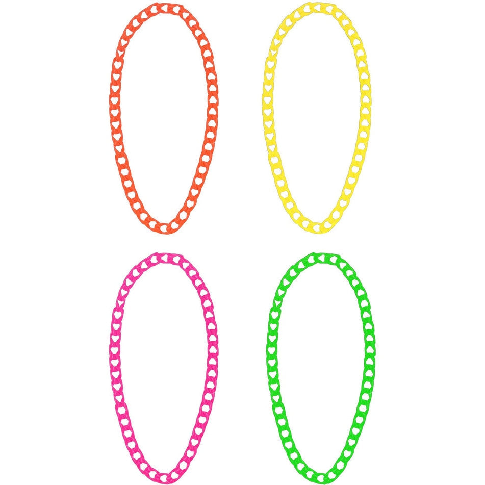 80s Neon Chain Necklaces, 4Pk