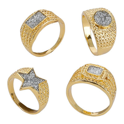 90s Gold & Diamond Bling Rings, 4Pk