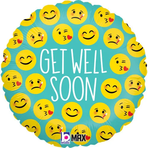 Get Well Soon Emoji Faces Round Foil Balloon