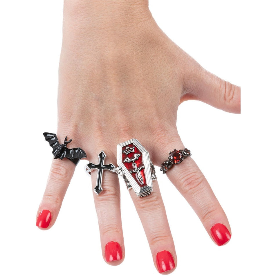 Gothic Vampire Rings, 4 pack Assorted