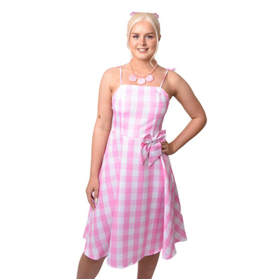 A beautiful pink fashion doll summer women dress with floral patterns