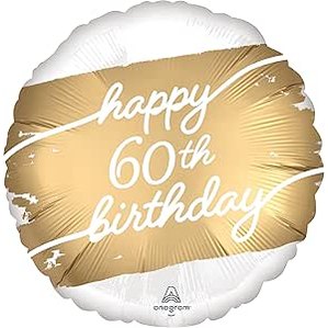Happy 60th Birthday Foil Balloon - Gold & White - 45cm