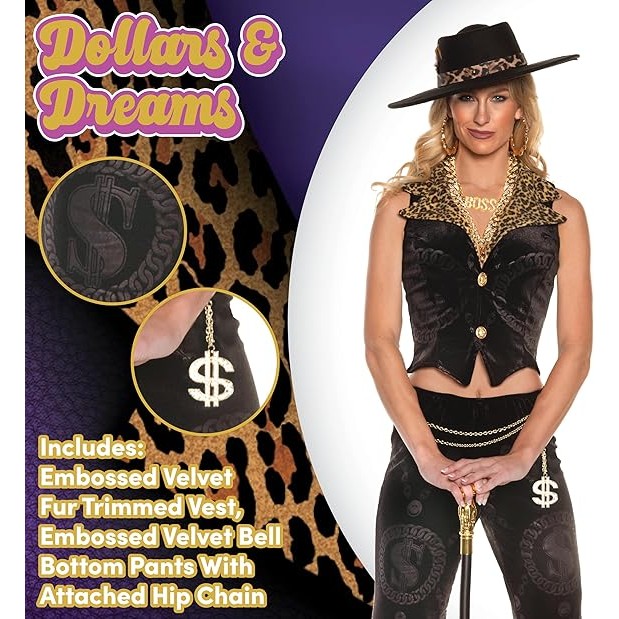 Sexy Pimp Lady Hustler Costume Women, Black